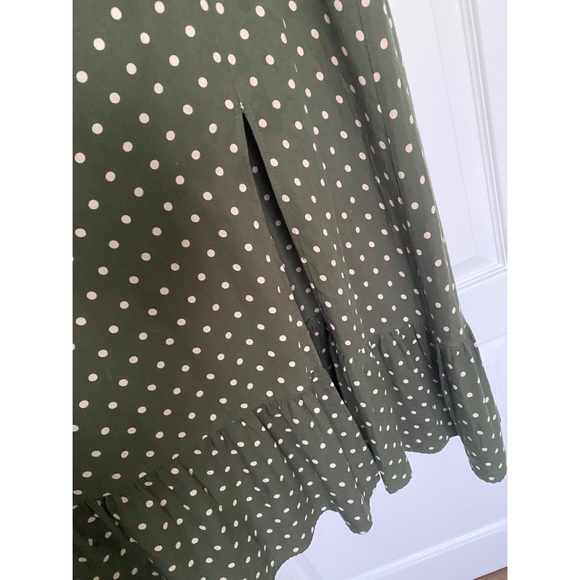 Zara Olive Green polka dot midi dress with v-neck and side slit - Picture 5 of 7
